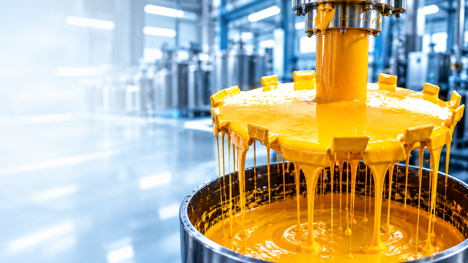 Yellow industrial ink being mixed in a manufacturing facility